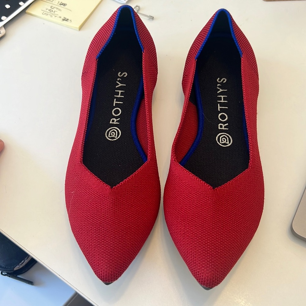 Rothy’s Women’s Pointed Toe Red Flats Shoes Size 10 Comfortable Chic